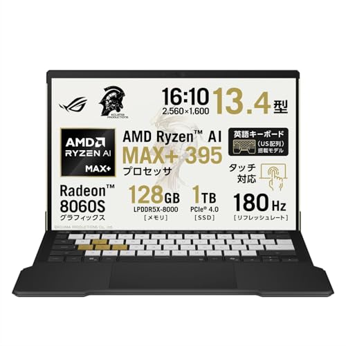 ASUS �Q�[�~���O�m�[�gPC ROG Flow Z13-KJP GZ302EAC 13.4�C���` AMD Ryzen AI MAX+ 395 ������ 128GB SSD 1TB ���t���b�V�����[�g180Hz �f�^�b�`���u�� �C���~�l�[�g�L�[�{�[�h �p��L