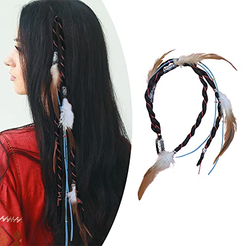 20 Zoll Wolle Dreadlocks Haarverlängerungen Handgemachte Böhmische Ethnische Kopfschmuck Wolle Geflochtenes Haarseil Tibetischen Stil Perücke mit Schmuckfeder Cover