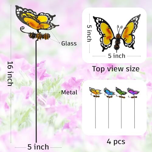 Butterfly Garden Stakes,Kit Made of Glass and Metal,Colorful Butterfly Garden Decorations Can Make The Garden Full of Color and Vitality. (Mix)