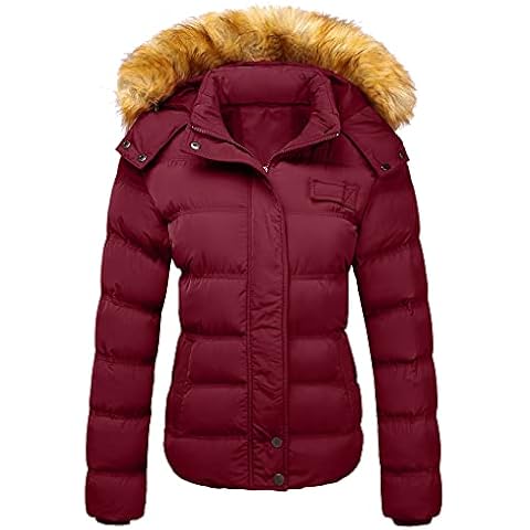 Szory Women's Down Thicken Winter Coat Quilted Warm Puffer Jacket with Removable Fur Hood (Wine Red,X-Large) Cover