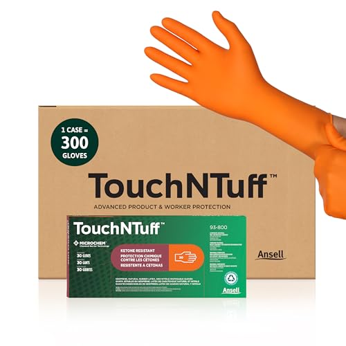 Ansell TouchNTuff 93-800 Chemical Resistant Disposable Nitrile Gloves for Cleaning,