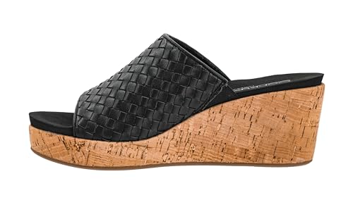 Corkys Footwear Women's Wine And Dine 2.5-Inch Wedge Sandal - With A Woven Upper, Cork Platform, Slip-On Design, and Corkys Soft EVA Insoles For All Day Wear - Black - Size 9
