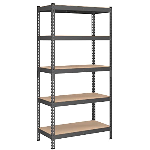 SONGMICS 5-Tier Storage Shelves, Load 2310 lb, Garage Storage, Boltless Assembly, Adjustable Shelving Unit, 17.7 x 35.4 x 70.9 Inches, for Study Shed Basement, Gray and Natural Beige UGLR450