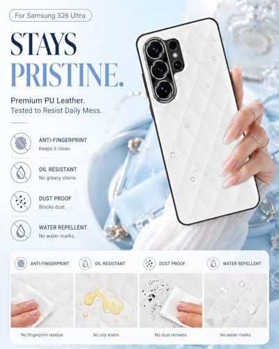 Coque Samsung S26 Ultra étui cuir PU matelassé anti-choc blanc