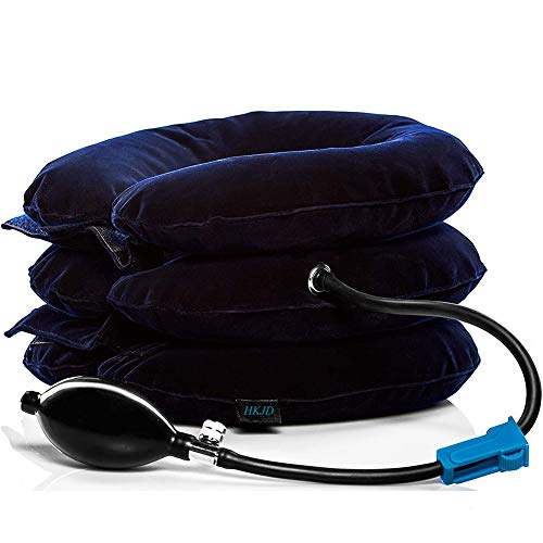 Neck Cervical Traction Collar Device for Neck Shoulder Back Head Pain Relief Inflatable Spine Alignment Pillow Cervical Collar Comfort Adjustable Layers (Blue)