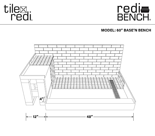Tile Redi USA - Base’N Bench RT4248R-SQBN-RB42-KIT Tileable Shower Pan & Seat - 60 Inches x 42 Inches Brushed Nickel - Thumbnail 3