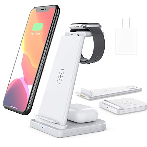 Wireless Charger 3 in 1 Qi-Certified Fast iPhone Charging Station Dock Airpods Pro Charger Compitable for Samsung Galaxy Buds/Live Apple iPhone 12/11/XR/XS/X/8 Airpods 2/Pro iWatch 6/5/4/3/2/1