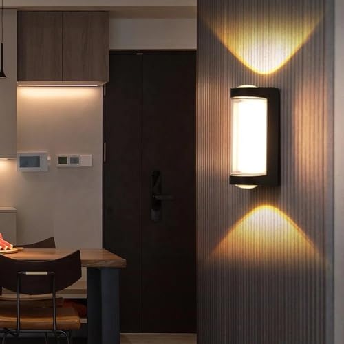 Image of blissbells Modern LED Up Down Wall Light | Black Rectangular Decorative Wall Lamp for Indoor & Outdoor | Warm White Wall Sconce for Home, Balcony & Exterior Walls