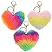 VICASKY 3Pcs Plüsch Herz Keychain Flauschigen Pom Pom Schlüsselring Dekorative Schlüssel Halter Regenbogen Farbe Pom Pom Tasche Anhänger Party Favor für Kid Mädchen Frauen