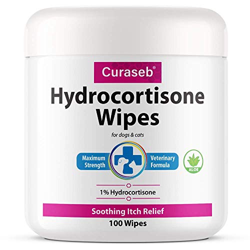 Curaseb Hydrocortisone Wipes, Hot Spot Treatment for Dogs & Cats, Instant Itch Relief with Soothing Aloe Vera, Veterinary Strength, 100 Count