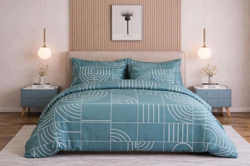 Image of Castiqa Cotton Feels Microfiber Fabric Floral Designs Super King Size Fitted Bedsheet with 2 Pillow Covers 72x78 inch (Fits Upto 12Inch Mattress) (Teal)
