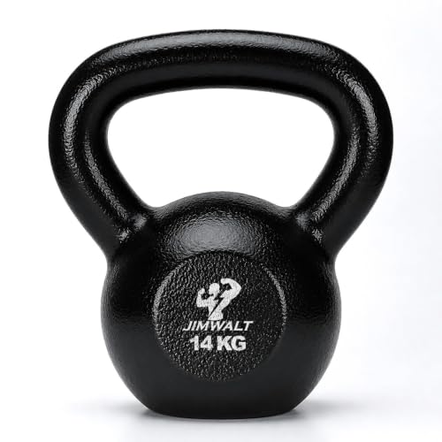 Image of Jimwalt Heavy Duty Enameled Cast Iron Kettlebell | Smooth Non-Slip Grip, Chip-Resistant Coating | Perfect for Strength Training & Home Gym (Enameled Coated 14KG)
