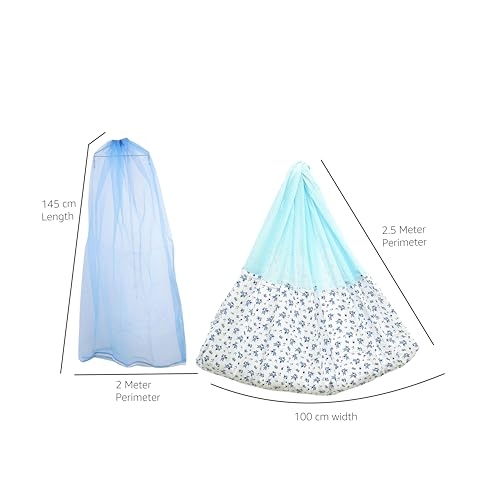 Image of Cotton New Born Baby Swing Cradle (Jhula) | Bismark Cradle with Mosquito Net | Weight Capacity Up to 20Kg | Age from 0-12 Months | Cradle Set (Blue Emily)