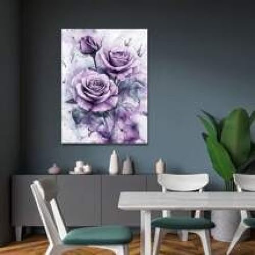 Tableau roses violettes 70x100cm encadré pour décoration salon - 3