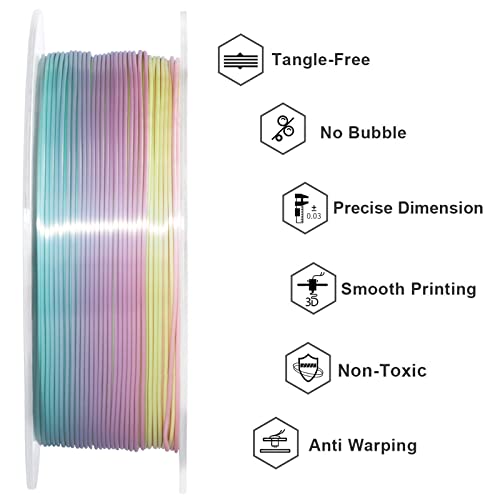 Image of GEEETECH Silk Rainbow PLA Filament 1.75mm, 3D Printer Filament 1kg Spool (2.2lbs), Shiny Multicolor Gradient PLA, + /- 0.02 mm Accuracy, Low Warping, 3D Printing Filament Fits Most FDM 3D Printers