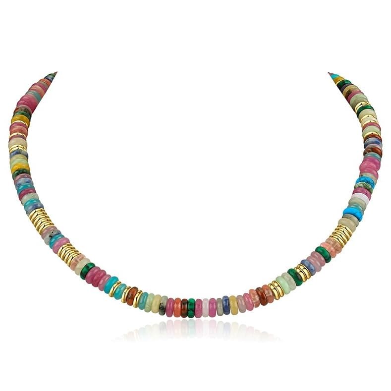 IBARA Boho Colorful Beaded Choker Necklace/Bracelet for Women,Real Natural Stone Gemstone Necklace Freshwater Pearl Necklace 18K Gold Plated Summer Beach Handmade Jewelry Trendy2