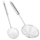 GmwyCzV 2 Stück Spinnennetz Sieb Schöpflöffel, Schaumkelle Edelstahl, Edelstahl Schaumlöffel Schaumkelle Schöpfkelle sieb Küchenlöffel von Pasta/Kochen/Braten, Küchenutensilien Drahtsieb-Nudel-Löffel
