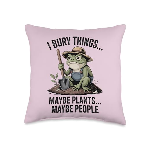 Frog Gardener Humor I Bury Things Funny Garden Throw Pillow