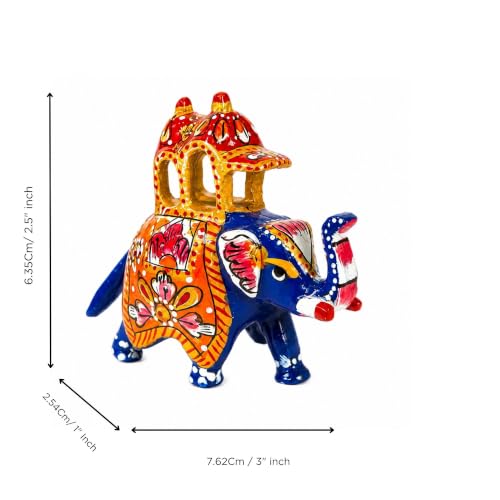 Image of eCraftIndia Handcrafted Elephant Ambari Decorative Showpiece for Home Decor | Traditional Rajasthani Hand-Painted Elephant Figurine with Howdah | Tabletop & Living Room Decoration