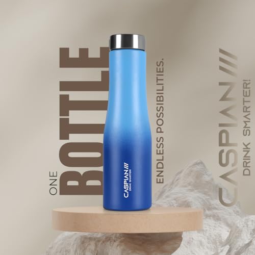 Image of CASPIAN / / / Aqua ISI Certified Stainless Steel Water Bottle 1 LTR. (M Blue, 1 Litre) | Leak Proof Thunder for Fridge Home Office Travel School Kids Boys Girls Adults Sports Gym Yoga Gift | BPA Free