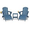 SERWALL 5 Piece Adirondack Chair and Ottoman and Table Set HDPE Weather Resistant Adjustable Backrest Adirondack Chair with Ottoman and Side Table Navy