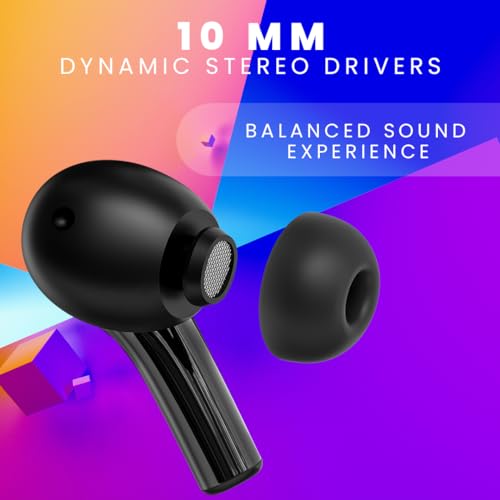 Image of Tunez Elements E01 True Wireless Earbuds - Bluetooth V5.3, 36 Hours Music Time, 40 Hours Play Time, Quad Mic ENC, 3C Fast Charging, Soft Touch Type, 10mm Drivers (Black)