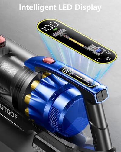 Cordless Vacuum Cleaner, 45Kpa 550W Vacuum Cleaners for Home, Max 60Mins Cordless Stick Vacuum with LED Screen, Dual Handle Anti-Tangle Rechargeable Cordless Vacuum for Hard Floors/Pet Hair/Carpet