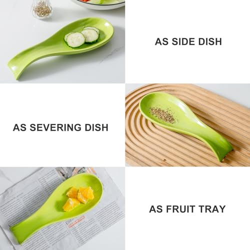 Image of Hasense Spoon Rest for Stove Top, Large Ceramic Spoon Holder for Kitchen Counter, Cooking Utensil Rest for Spatula Ladle and Tong, Utensil Rest for Home and Coffee Bar, Housewarming Gift, Green
