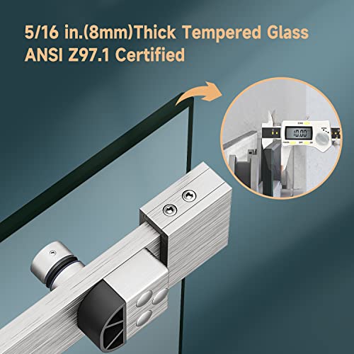 Elegant Frameless Bathtub Shower Door 60" W X 62" H Shower Doors For Bathtub With 5/16 In. Clear Tempered Glass Shower Doors Glass Sliding 60 Inches In Brushed Nickel Single Sliding Tub Door #TOP5