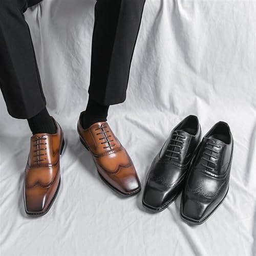 Mens Wingtip Pattern Dress Oxford Shoes Leather Formal Lace Up Business Square Toe Derby Dress Shoes for Men4