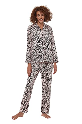 Image of GLOBAL Women Cotton Pajamas Long Sleeve PJs Button Down Sleepwear S-3XL