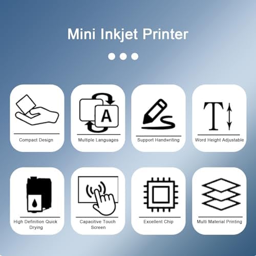 Zunate 2 in 1 Handheld Inkjet Printer - 12.7mm Portable Inkjet Printing Machine with Touchscreen, Multi Languages Materials for Barcode Date Label Batch Number