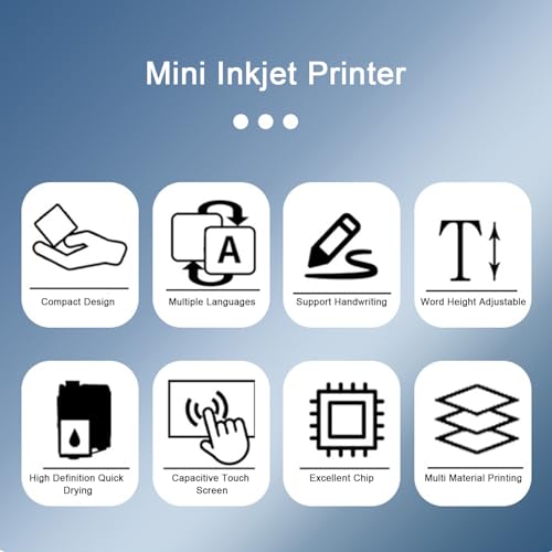 CHICIRIS Impresora de Inyección de Tinta Portátil, Máquina de Impresión de Inyección de Tinta de 12,7 Mm Pantalla Táctil HD para Código de Barras Etiqueta de Fecha Número de Lote Sin cartuch