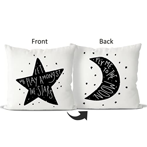 Let Me Play Amongst The Stars Fly Me To The Moon Reversible Throw Pillow Covers,Home Bedroom Living Room Nursery Decor Shining Star Moon Pillow Case,Teen Boys Girls Kids Gifts,18X18 Inch Pillowcase #TOP1
