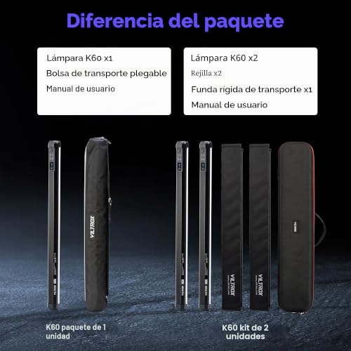 Miniatura 8 de Viltrox K60 Paquete De 2 Luces Rgb, Tubo De Luz De Fotografía Grande De 22,8 , Batería Recargable De 32wh, Varita De Luz Rgb De 20w, 1950 Lm, Con Cri 95 Colores De 360 , Pantalla Lcd De 2500k-8500k