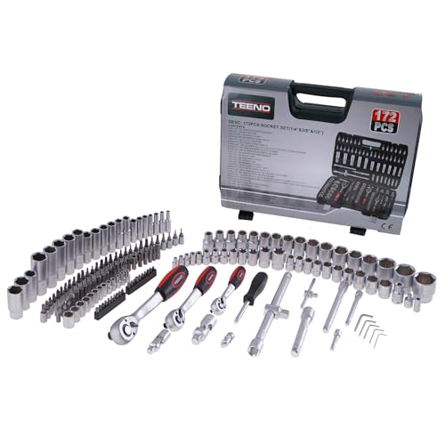 TEENO 172 Piece 1/4" 3/8" &1/2" Drive Socket Set with Bits Set, 72 Quick Release Ratchet Wrench,Chrome Vanadium,Satin Matte, CR-V Mechanic Tool Set for Car Bicycle Repair&DIY 7 TEENO 172 Piece 1/4" 3/8" &1/2" Drive Socket Set with Bits Set, 72 Quick Release Ratchet Wrench,Chrome Vanadium,Satin Matte, CR-V Mechanic Tool Set for Car Bicycle Repair&DIY - Image 7