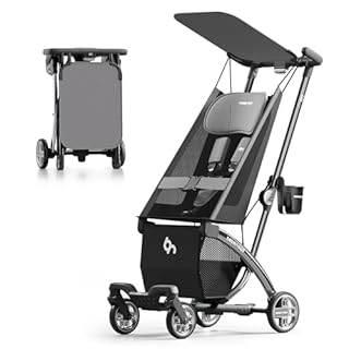 Beberoad R1 Auto-Fold Travel Stroller for Airplane, Ultra Compact Stroller Pushchair Buggy for Babies, Kids, Toddlers Over 6 Months, Lightweight Baby Pram Trolley Cabin Approved, Only 11.5 lbs, Grey