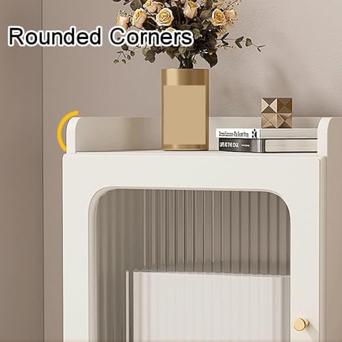 Multi-Functional White Storage Rack for Cleaning Robot, Home Furnishing Sweeper Organizer & End Table for Living Room, Stylish Door Design, Space-Saving Solution