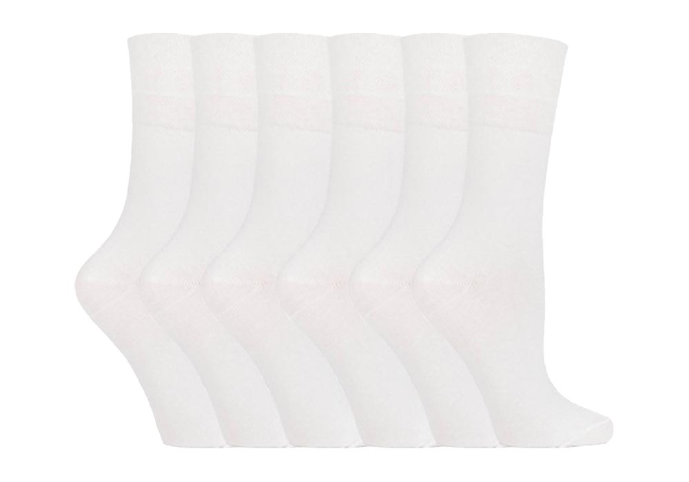6 Pairs Plain Ladies Gentle Grip Honeycomb Top Socks 6 Colours (GG67 White)