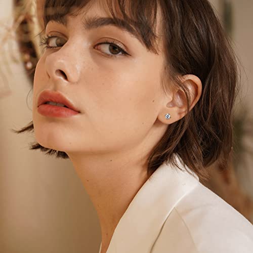 PATISORNA 925 Sterling Silver 5mm Long Post Cubic Zirconia Stud Earrings for Women Men, CZ Studs Earrings Hypoallergenic3