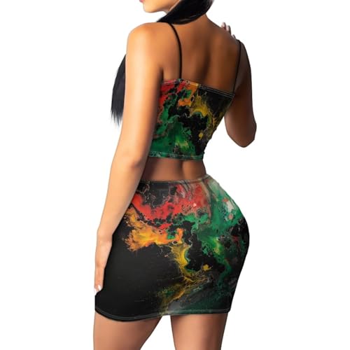 Image of 2025 Sexy Spaghetti Strap Crop Tops and Bodycon Skirt Casual 2 Piece Set S-4XL
