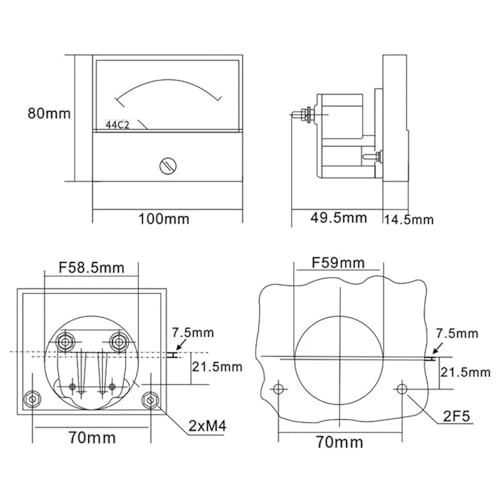 Amperímetro de aguja CC de 100 x 80 mm y 200uA para panel eléctrico 3
