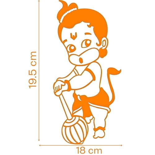 Image of KREEPO Pack of 2 Lord Hanuman Religious Self-Adhesive Vinyl Car Decal Sticker for Exterior Use| Dashboard| Windshield (Orange)