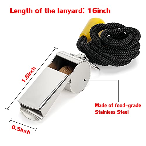 Hipat Whistle, Stainless Steel Sports Whistle with Lanyard, Loud Crisp Sound Whistle, Ideal for Referee, Coach, Teacher, Training, Survival, Emergency