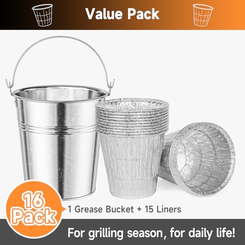 SHINESTAR 16-Pack Grease Bucket & Liners for Traeger Pro 575/780, Ironwood 650/885, 20/22/34 Series, Disposable Aluminum Drip Bucket Liner, HDW152