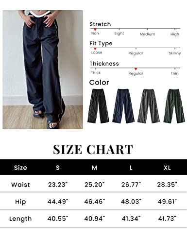Watashi Women's Parachute Pants Baggy High Waist Wide Leg Y2K Track Pant Trousers(Black-M) #TOP6