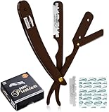 Utopia Care Professional Straight Razor for Men, Barber Straight Edge Razor Safety with 100 Pack Blades, Brown