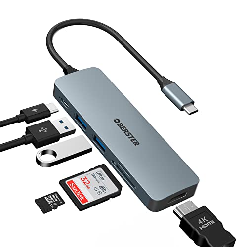 Hub USB C, 6 en 1 Multipuerto USB C Adaptador con Salida HDMI 4K, PD 100W, 2 USB 3.0, Lector de Tarjetas SD/TF Compatible Ordenador Portátil, MacBook Pro/Air Surface Pro 8 y Otros Dispositivos Tipo C Cover