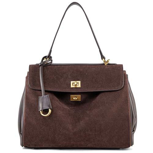 NGGU Tragetasche aus Wildleder und Leder, weiches Leder, Schulterhandtaschen für Damen, Umhängetasche für Reisen, Arbeit, Medium, Retro
