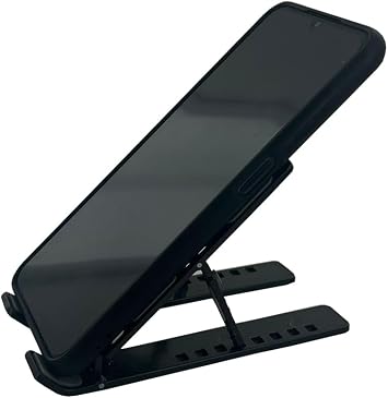 coverzone Mini Metal Stand Foldable Bag Portable Folding Aluminum 8 Stage Phone and Tablet Stand 13 cm Mini Design | RT008 Black